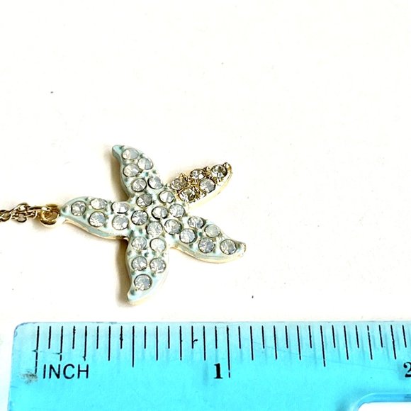Starfish Necklace Aqua Crystal Pendant 18" Beach Sea Life Island Gold Plated - Picture 8 of 8
